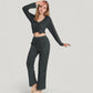 Ribbed Knit Long Sleeve Crop Top and High Waist Lounge Pants Two Piece Set