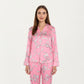 2-Piece Set Long Sleeve Button Front Pajama Set with Ribbon Print and Soft Silky Fabric for Relaxed Comfort