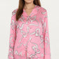 2-Piece Set Long Sleeve Button Front Pajama Set with Ribbon Print and Soft Silky Fabric for Relaxed Comfort