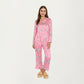 2-Piece Set Long Sleeve Button Front Pajama Set with Ribbon Print and Soft Silky Fabric for Relaxed Comfort