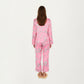 2-Piece Set Long Sleeve Button Front Pajama Set with Ribbon Print and Soft Silky Fabric for Relaxed Comfort