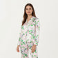 2-Piece Set Long Sleeve Button Front Pajama Set with Crane Print and Soft Silky Fabric for Relaxed Comfort