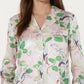 2-Piece Set Long Sleeve Button Front Pajama Set with Crane Print and Soft Silky Fabric for Relaxed Comfort