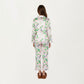 2-Piece Set Long Sleeve Button Front Pajama Set with Crane Print and Soft Silky Fabric for Relaxed Comfort