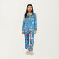 2-Piece Set Long Sleeve Button Front Pajama Set with Botanical Animal Print and Soft Silky Fabric for Relaxed Comfort