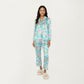 2-Piece Set Button Front Pajama Set with Ocean Print and Soft Silky Fabric for Relaxed Comfort