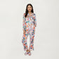2-Piece Set Long Sleeve Button Front Pajama Set with Cat Print and Soft Silky Fabric for Relaxed Comfort