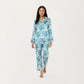 2-Piece Set Long Sleeve Button Front Pajama Set with Tropical Leaf Print and Soft Silky Fabric for Relaxed Comfort