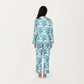 2-Piece Set Long Sleeve Button Front Pajama Set with Tropical Leaf Print and Soft Silky Fabric for Relaxed Comfort