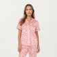2-Piece Set Short Sleeve Button Front Pajama Set with Leopard Print and Soft Fabric for Relaxed Comfort