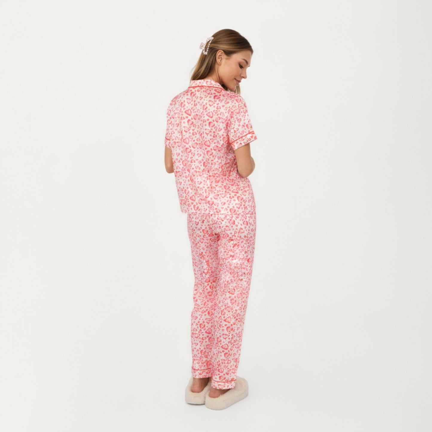 2-Piece Set Short Sleeve Button Front Pajama Set with Leopard Print and Soft Fabric for Relaxed Comfort