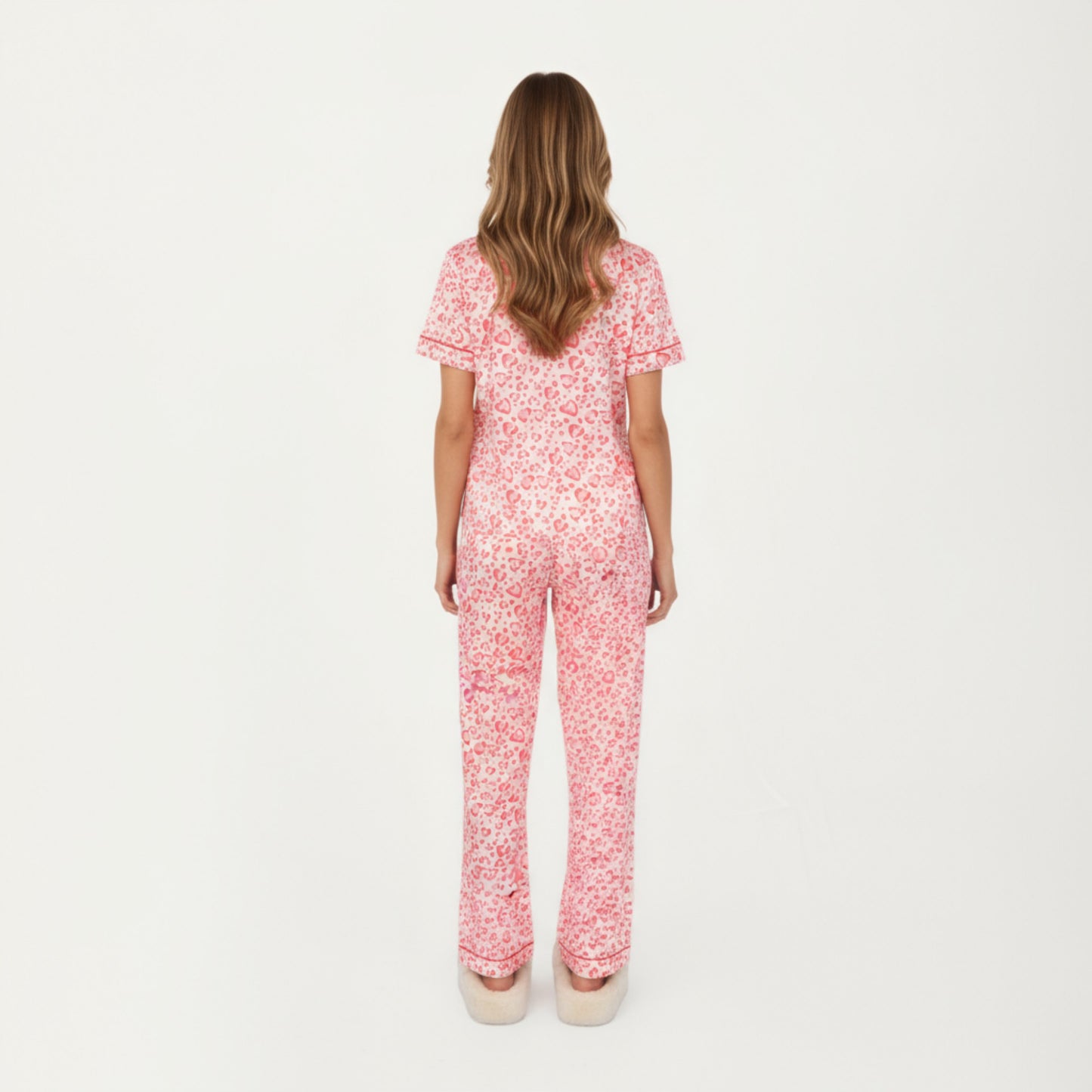2-Piece Set Short Sleeve Button Front Pajama Set with Leopard Print and Soft Fabric for Relaxed Comfort