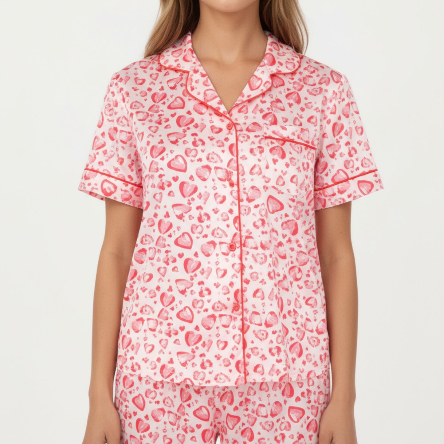 2-Piece Set Short Sleeve Button Front Pajama Set with Leopard Print and Soft Fabric for Relaxed Comfort