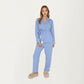 2-Piece Set Long Sleeve Belted Wrap Top and Relaxed Fit Pants Pajama Set with Shawl Collar and Soft Lightweight Fabric