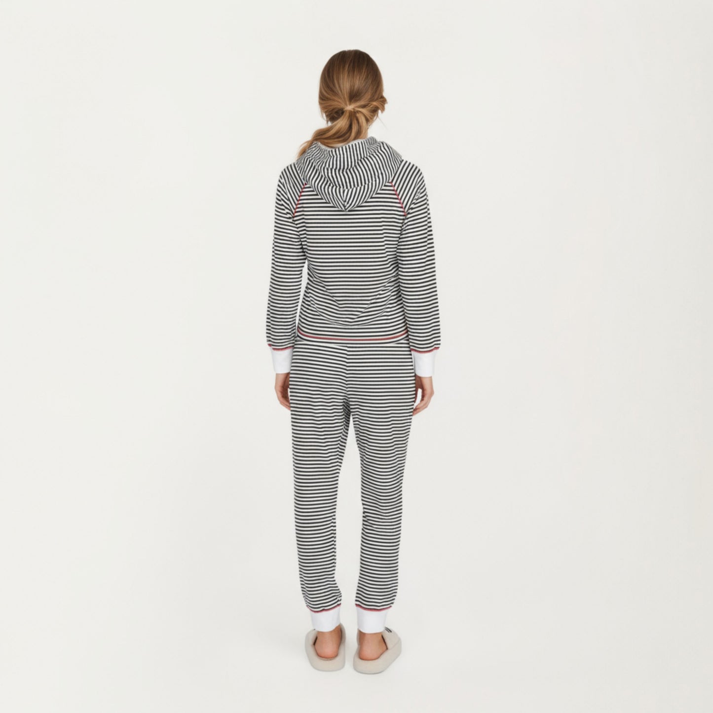 2-Piece Set Long Sleeve Pullover Top with Fuzzy Collar and Relaxed Fit Pants Pajama Set in Soft Knit Fabric