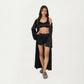 3-Piece Set Satin Robe with Matching Bralette Top and Elastic Waist Shorts Loungewear Sleepwear Set