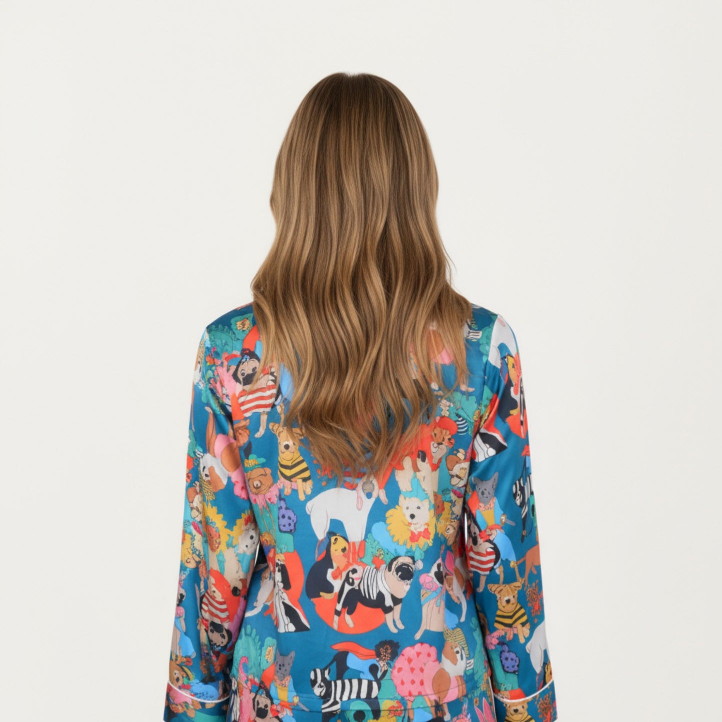 2-Piece Set Long Sleeve Button Front Top and Relaxed Fit Pants Pajama Set with Playful Dog Print