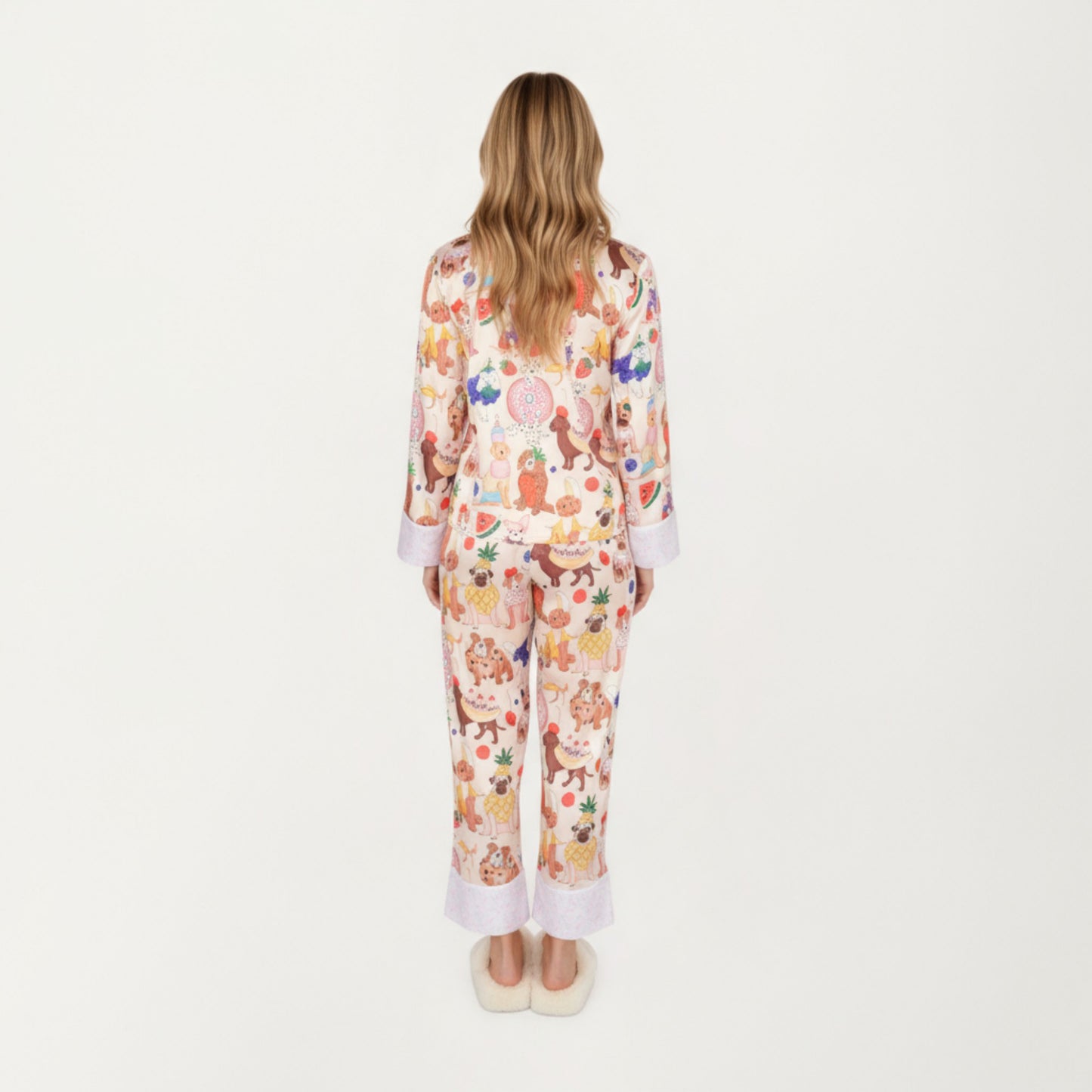 2-Piece Set Long Sleeve Button Front Top and Relaxed Fit Pants Pajama Set with Fun Dog Print