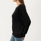 Long Sleeve Striped Knit Sweater with Boat Neckline and Relaxed Fit