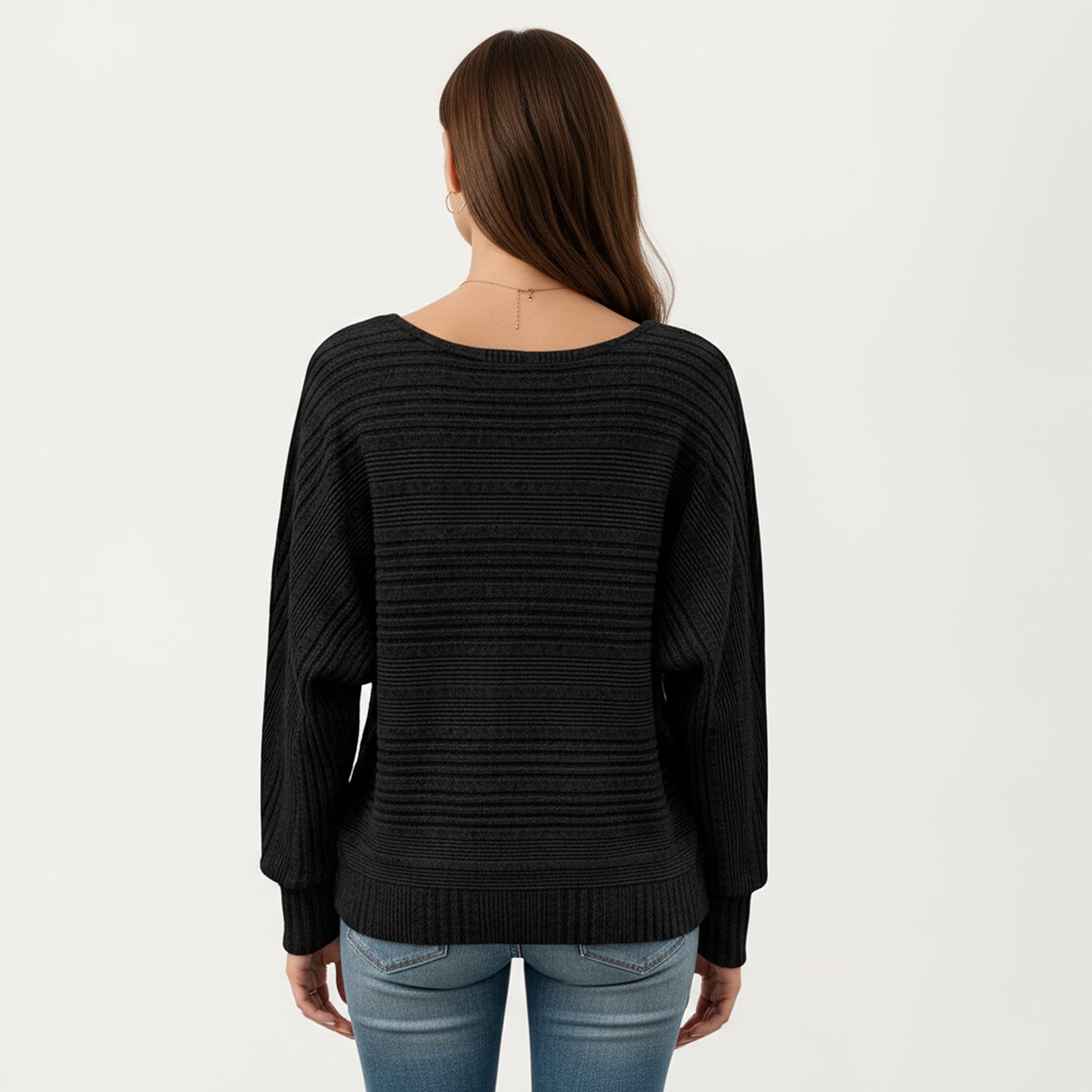 Long Sleeve Striped Knit Sweater with Boat Neckline and Relaxed Fit