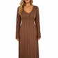 Long Sleeve Button Front Maxi Dress with Deep V-Neck and Side Slit
