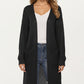 Open Front Long Knit Cardigan with Pockets and Ribbed Trim