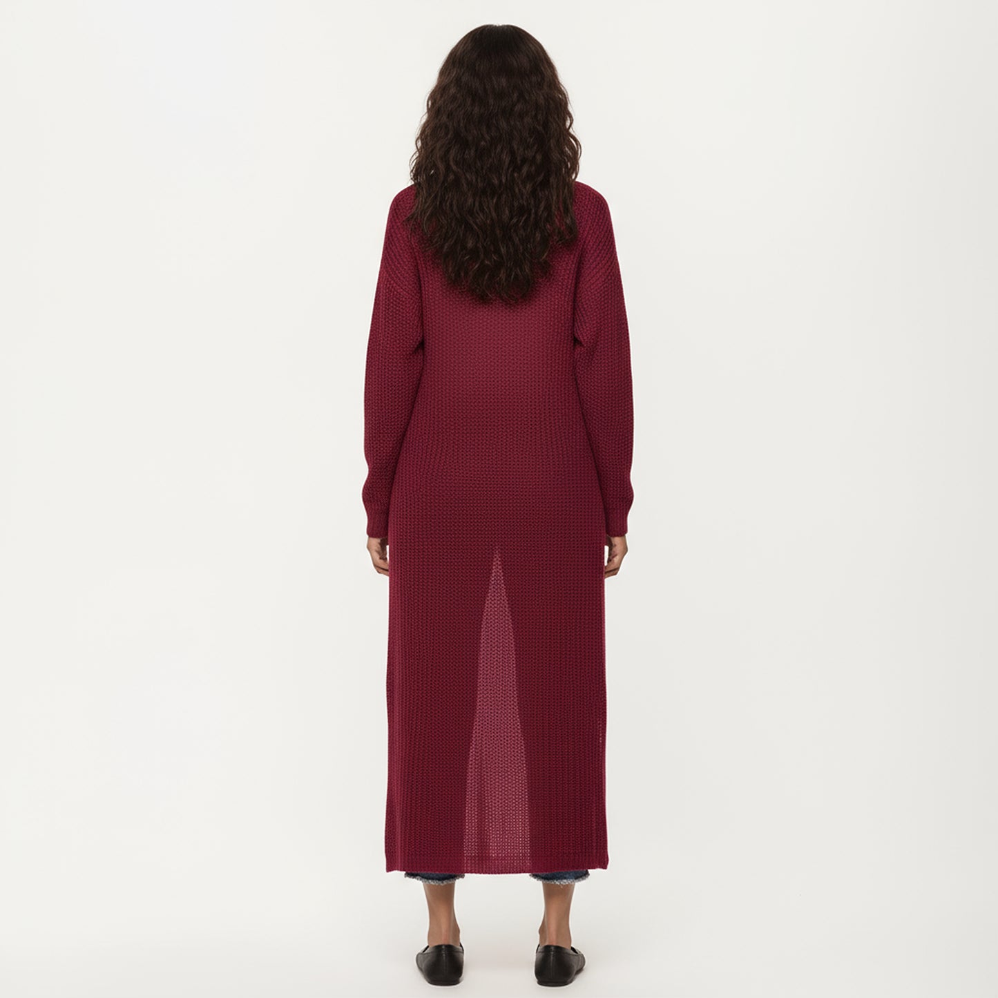 Open Front Long Knit Cardigan with Pockets and Ribbed Trim