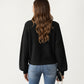 Button Front Knit Cardigan with Long Lantern Sleeves and Relaxed Fit