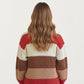 Long Sleeve Open Front Knit Cardigan with Bold Color Block Stripes