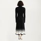 Long Sleeve Ribbed Knit Midi Dress with Contrast Hem Stripe Design