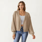 Open Front Long Sleeve Knit Cardigan with Relaxed Fit and Ribbed Hem