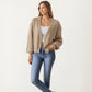 Open Front Long Sleeve Knit Cardigan with Relaxed Fit and Ribbed Hem