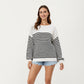 Long Sleeve Striped Knit Pullover Sweater with Relaxed Fit and Ribbed Hem
