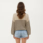 Long Sleeve Striped Knit Pullover Sweater with Relaxed Fit and Ribbed Hem