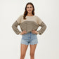 Long Sleeve Striped Knit Pullover Sweater with Relaxed Fit and Ribbed Hem