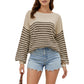 Long Sleeve Striped Knit Pullover Sweater with Relaxed Fit and Ribbed Hem
