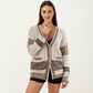 Long Sleeve Button Front Striped Knit Cardigan with Pockets and Relaxed Fit