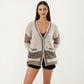 Long Sleeve Button Front Striped Knit Cardigan with Pockets and Relaxed Fit