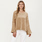 Long Sleeve Cable Knit Pullover Sweater with Relaxed Fit and Wide Cuff Sleeves