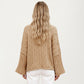 Long Sleeve Cable Knit Pullover Sweater with Relaxed Fit and Wide Cuff Sleeves
