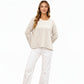 Long Sleeve Cable Knit Pullover Sweater with Relaxed Fit and Wide Cuff Sleeves