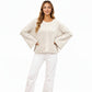 Long Sleeve Cable Knit Pullover Sweater with Relaxed Fit and Wide Cuff Sleeves