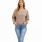 Long Sleeve Crew Neck Knit Pullover Sweater with Contrast Trim