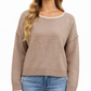 Long Sleeve Crew Neck Knit Pullover Sweater with Contrast Trim