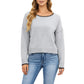 Long Sleeve Crew Neck Knit Pullover Sweater with Contrast Trim