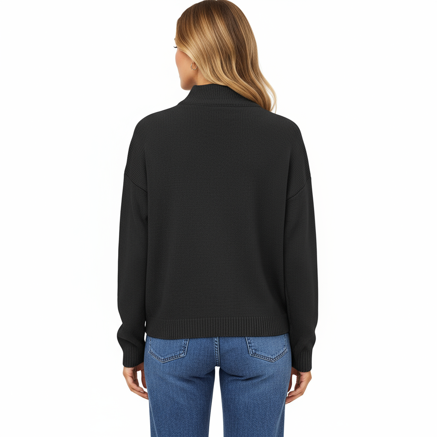 Button Front Long Sleeve Knit Cardigan with Stand Collar and Front Pocket