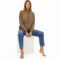 Button Front Long Sleeve Knit Cardigan with Stand Collar and Front Pocket