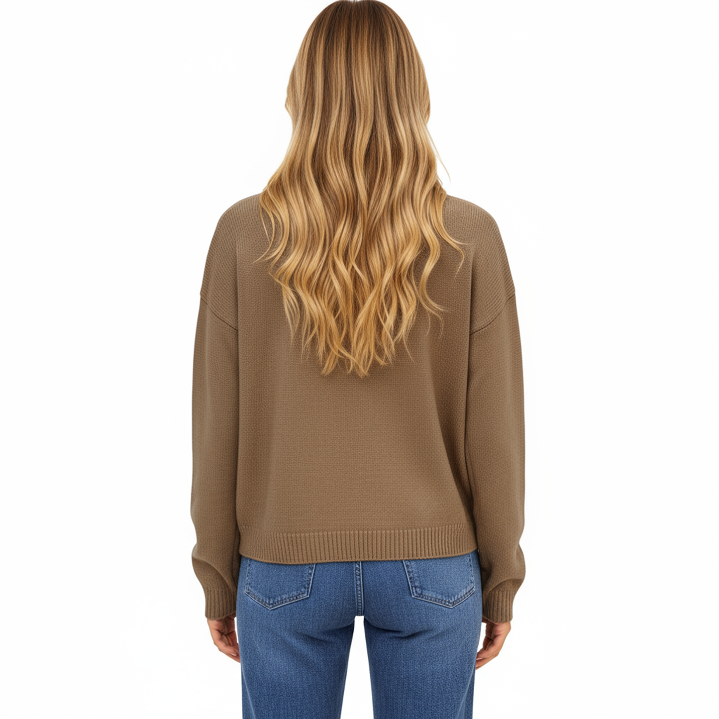 Button Front Long Sleeve Knit Cardigan with Stand Collar and Front Pocket