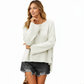 Solid Color Pullover Sweater with Wide Ribbed Hem and Relaxed Fit