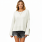Solid Color Pullover Sweater with Wide Ribbed Hem and Relaxed Fit
